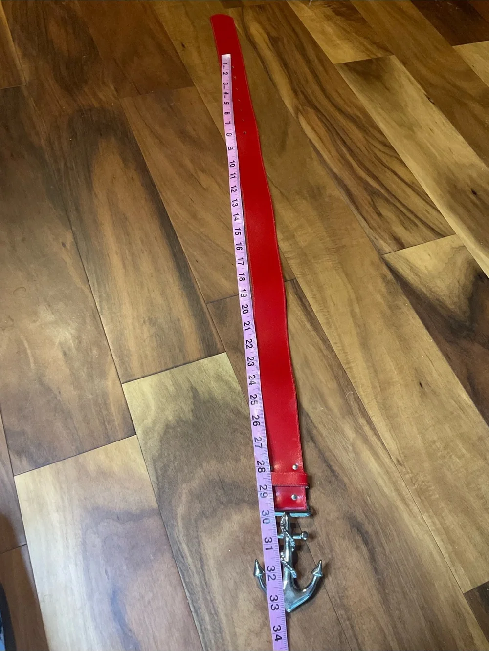 Vintage Nautical red leather anchor belt Sailor Made in USA Size Small Medium
